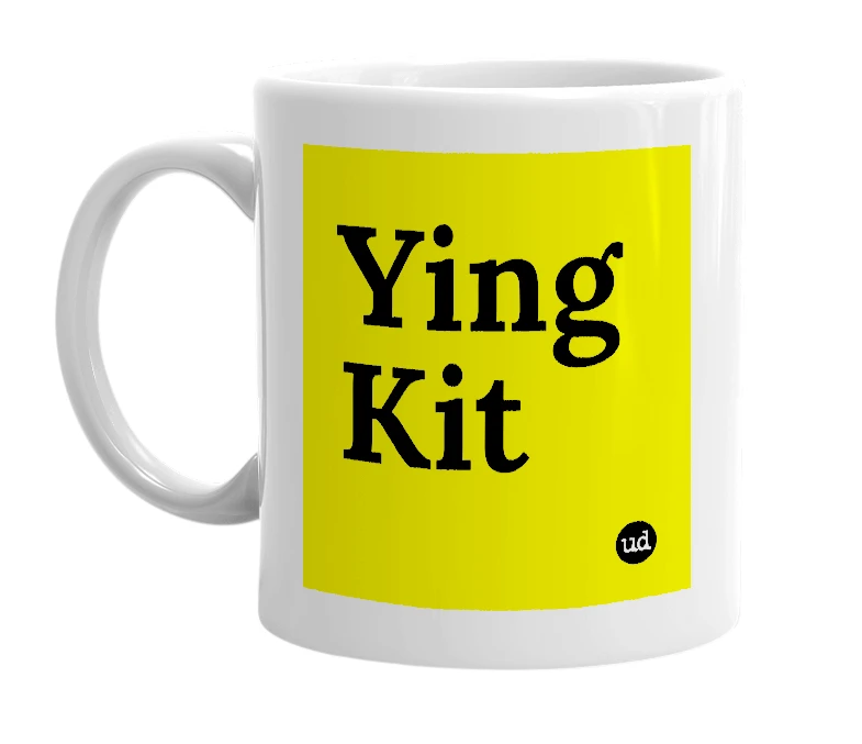 White mug with 'Ying Kit' in bold black letters