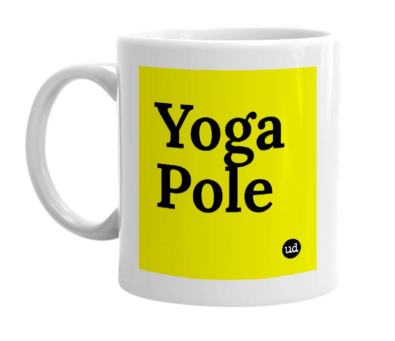 White mug with 'Yoga Pole' in bold black letters
