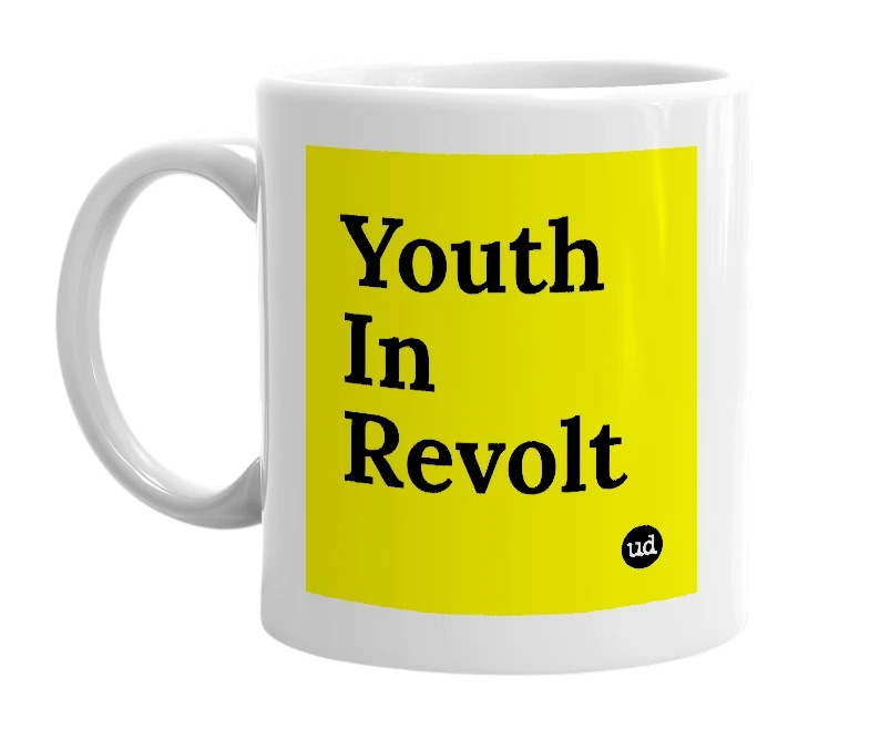 White mug with 'Youth In Revolt' in bold black letters
