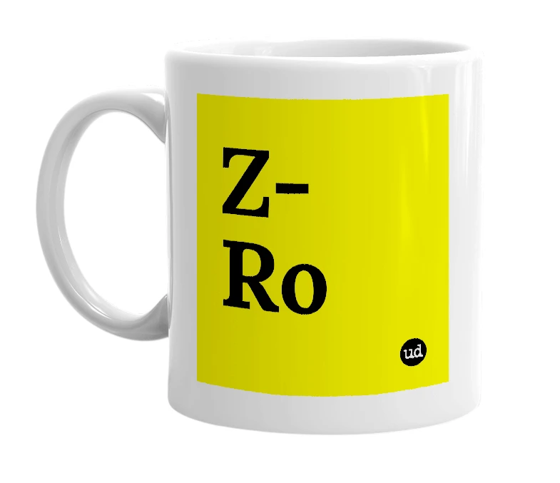 White mug with 'Z-Ro' in bold black letters