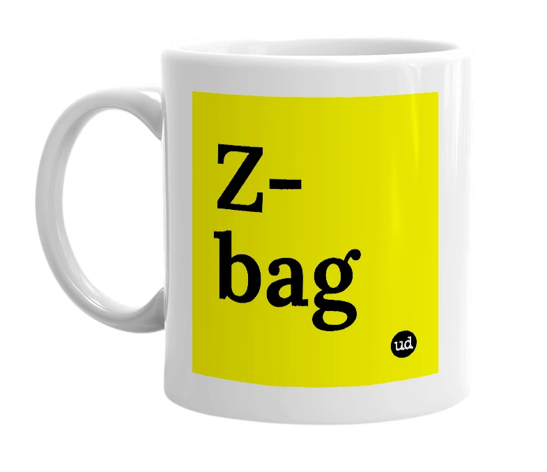 White mug with 'Z-bag' in bold black letters