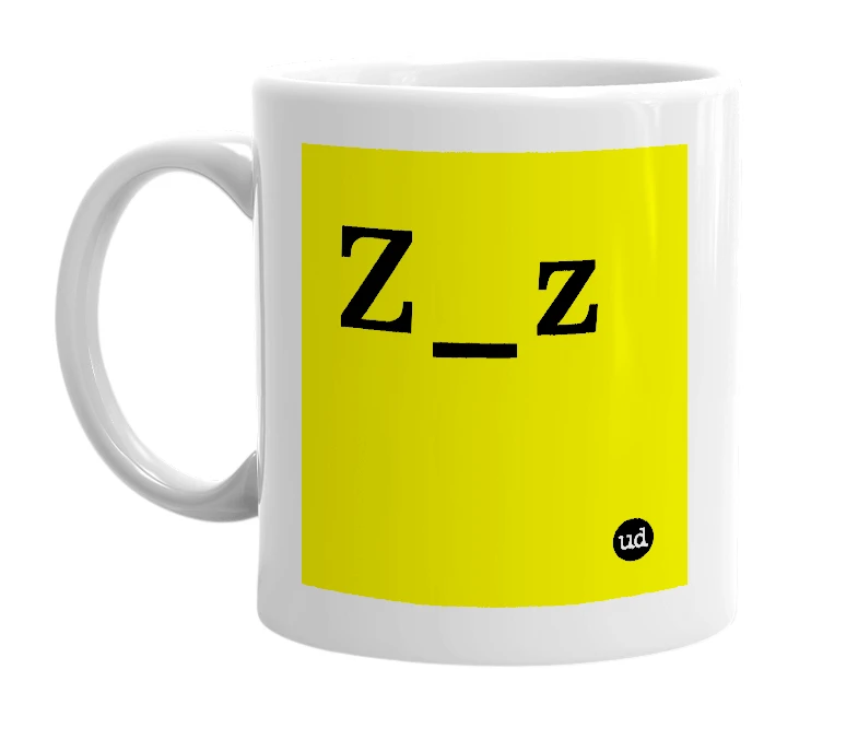 White mug with 'Z_z' in bold black letters