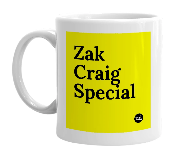 White mug with 'Zak Craig Special' in bold black letters