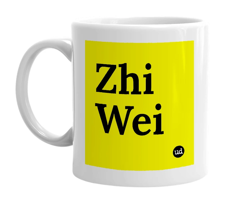 White mug with 'Zhi Wei' in bold black letters