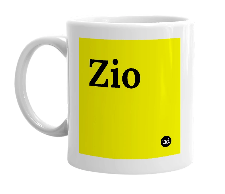 White mug with 'Zio' in bold black letters