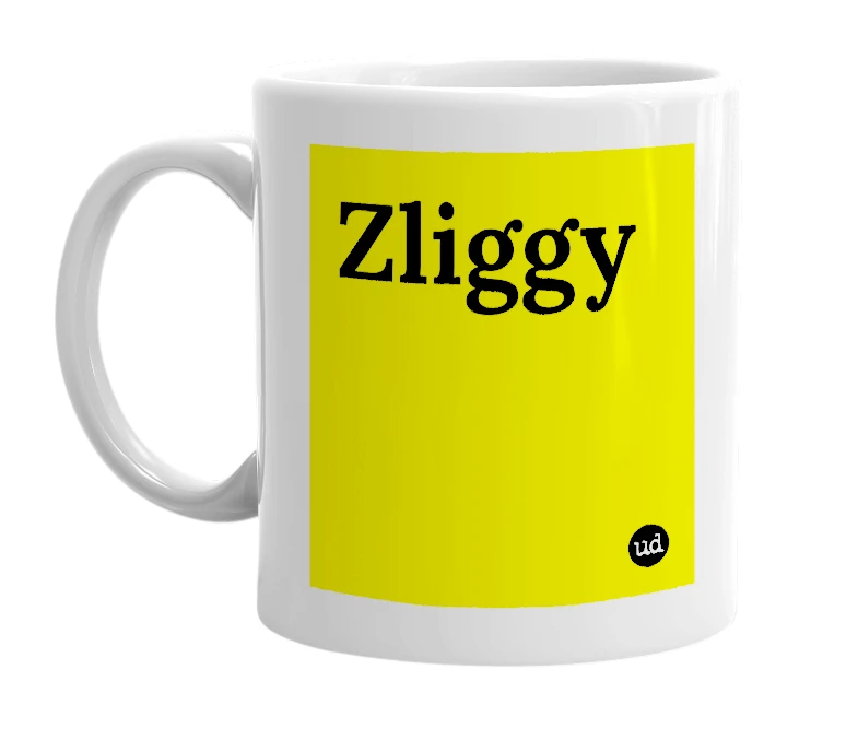 White mug with 'Zliggy' in bold black letters
