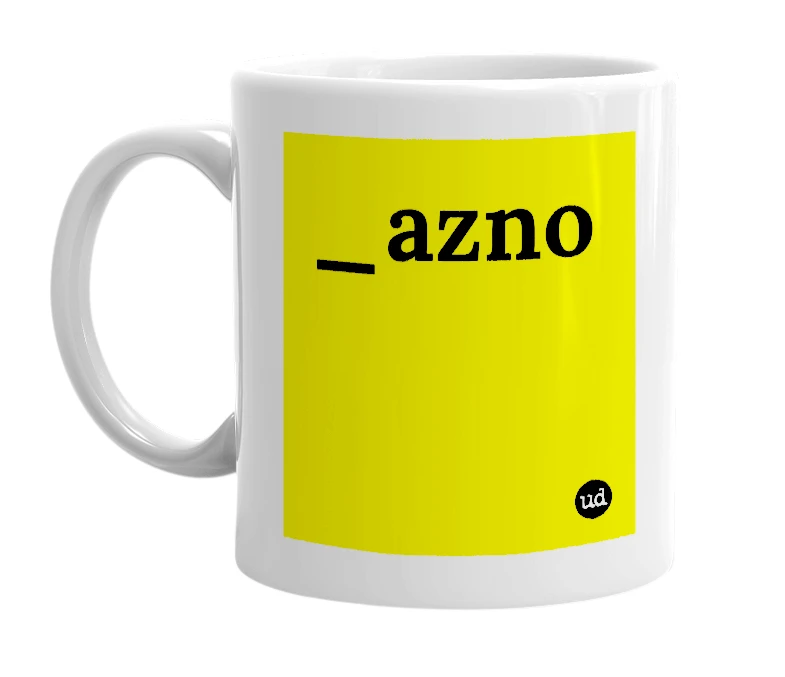 White mug with '_azno' in bold black letters