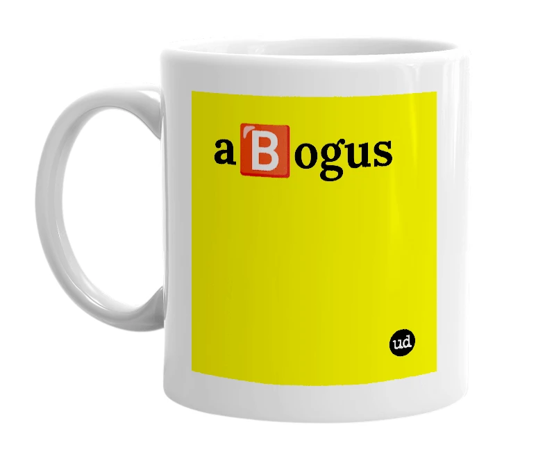 White mug with 'a🅱️ogus' in bold black letters