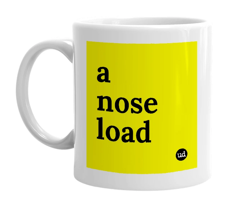 White mug with 'a nose load' in bold black letters