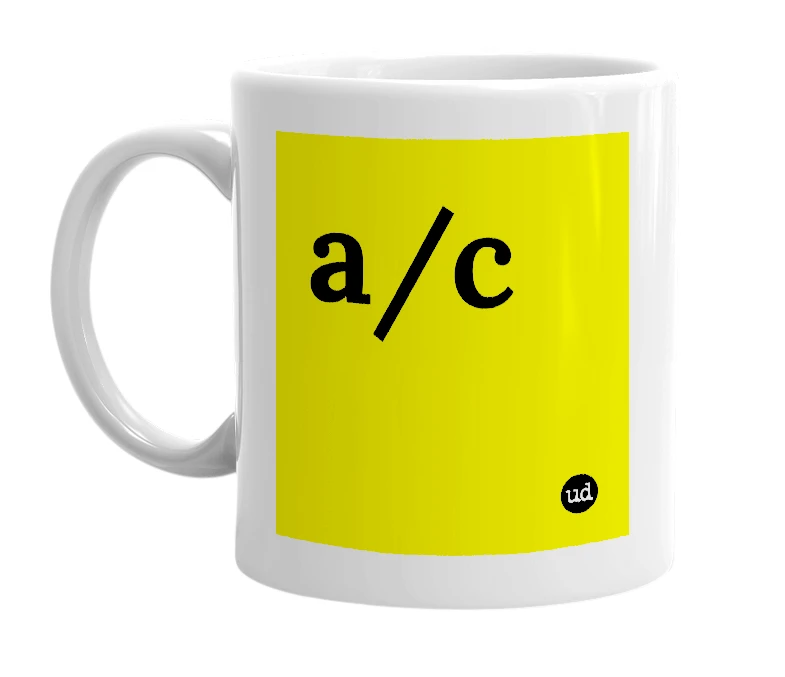 White mug with 'a/c' in bold black letters
