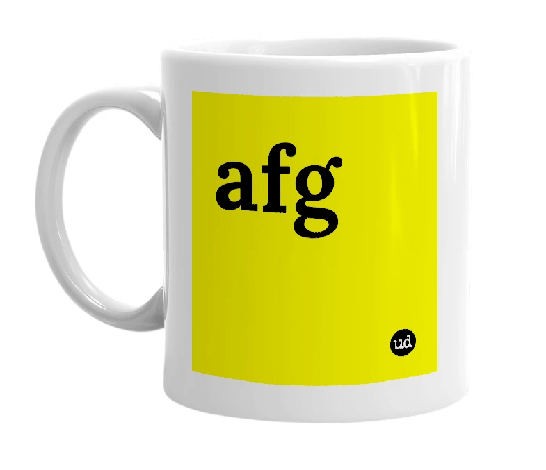 White mug with 'afg' in bold black letters