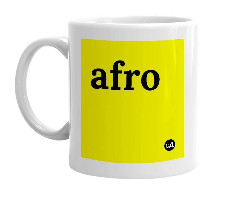 White mug with 'afro' in bold black letters