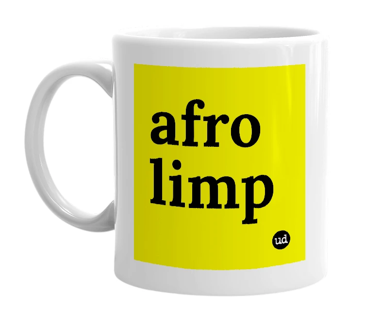 White mug with 'afro limp' in bold black letters