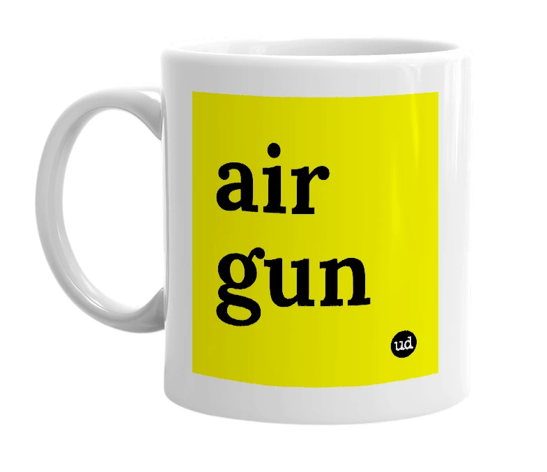 White mug with 'air gun' in bold black letters
