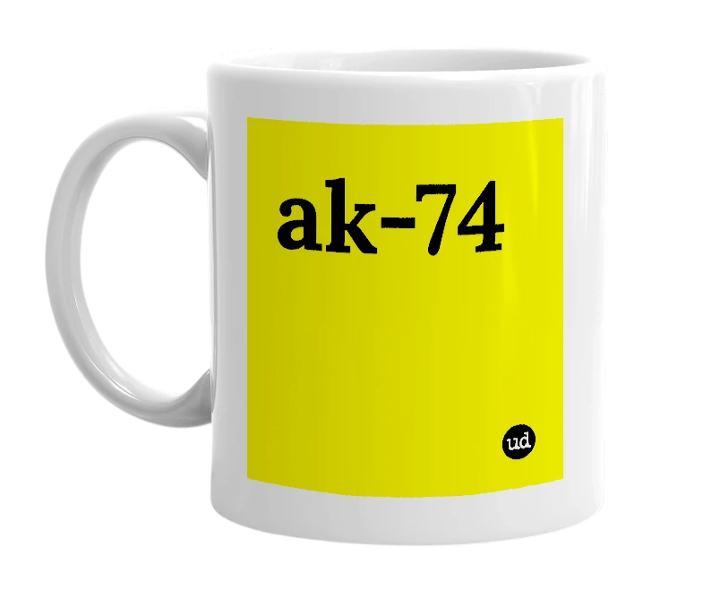 White mug with 'ak-74' in bold black letters