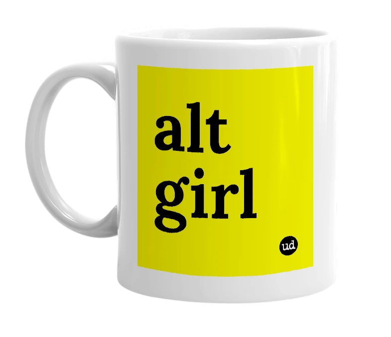 White mug with 'alt girl' in bold black letters