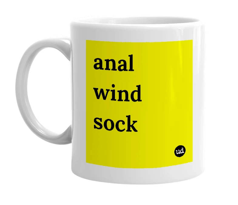 White mug with 'anal wind sock' in bold black letters