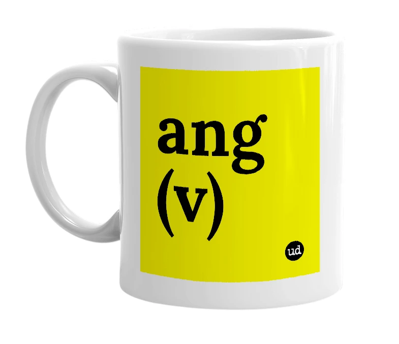 White mug with 'ang (v)' in bold black letters