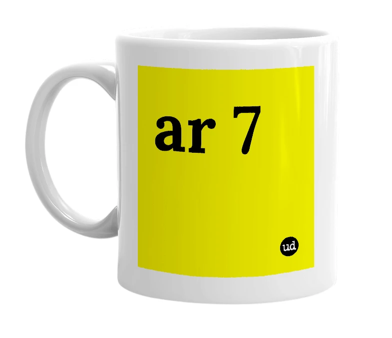 White mug with 'ar 7' in bold black letters