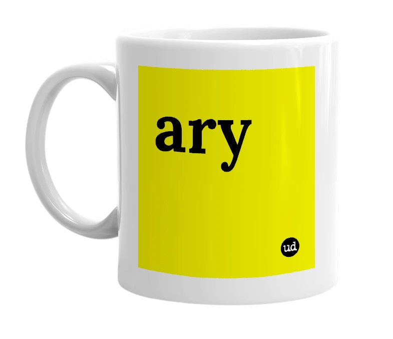 White mug with 'ary' in bold black letters