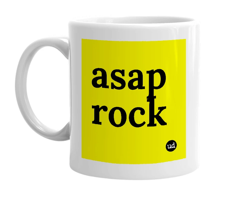 White mug with 'asap rock' in bold black letters