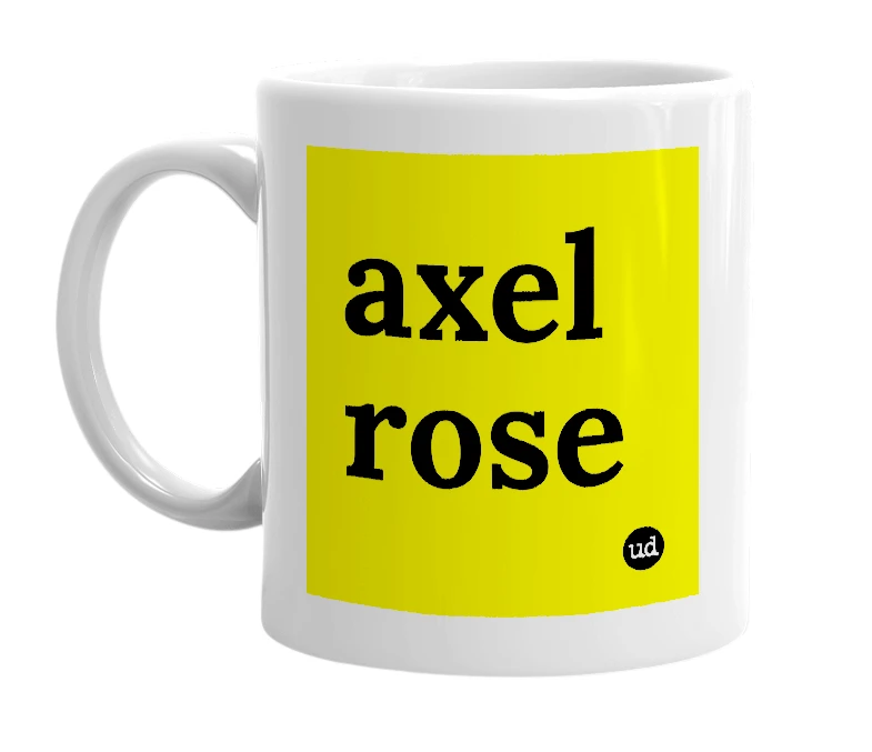 White mug with 'axel rose' in bold black letters