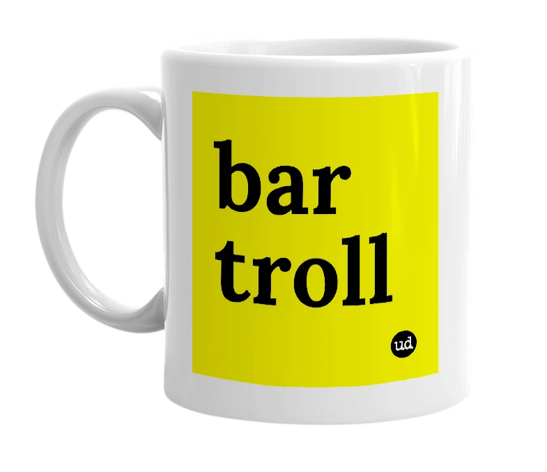 White mug with 'bar troll' in bold black letters