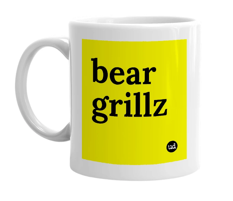 White mug with 'bear grillz' in bold black letters
