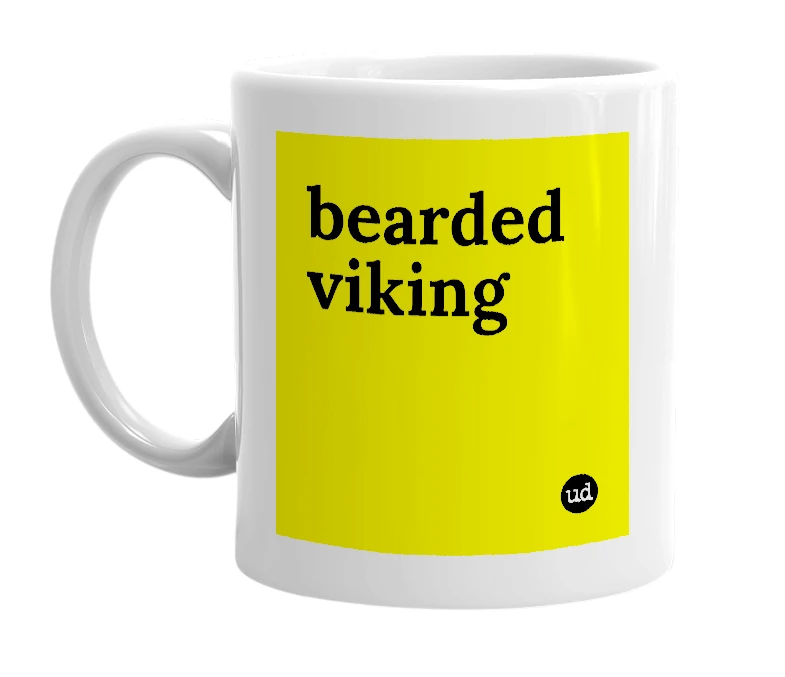White mug with 'bearded viking' in bold black letters