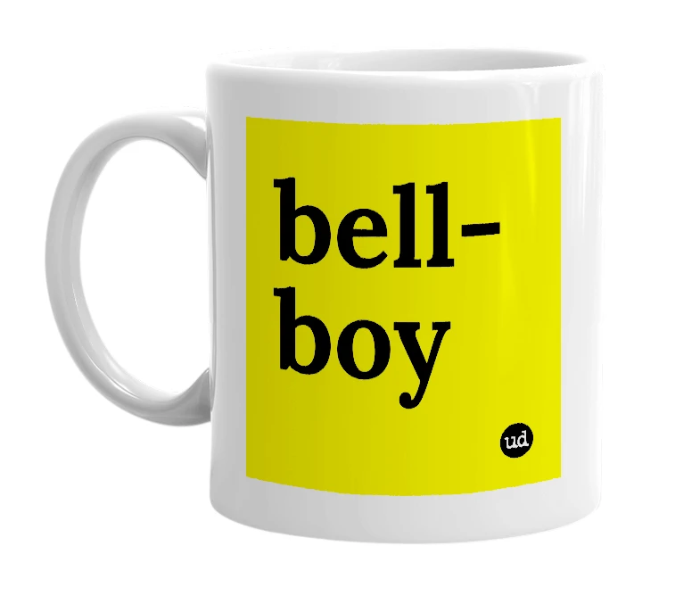 White mug with 'bell-boy' in bold black letters