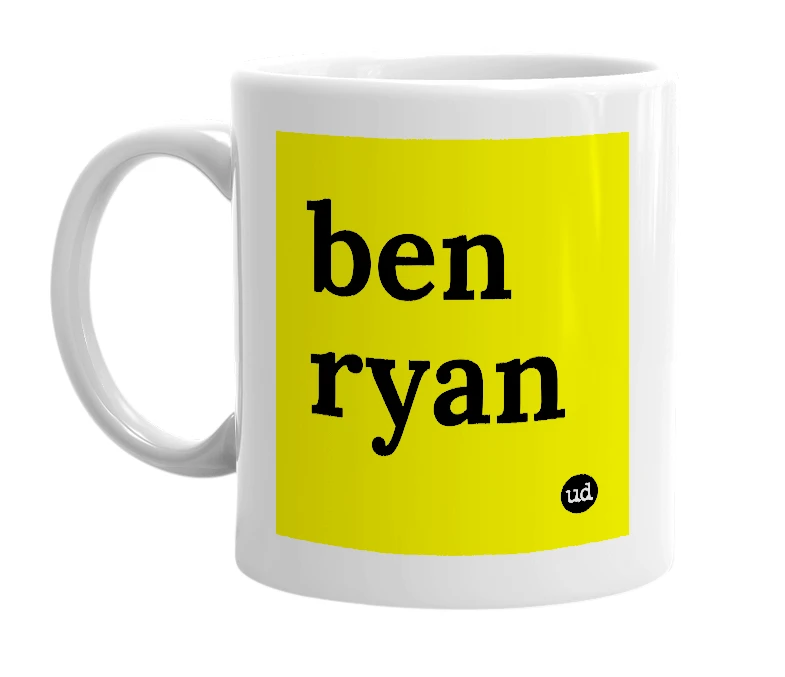 White mug with 'ben ryan' in bold black letters