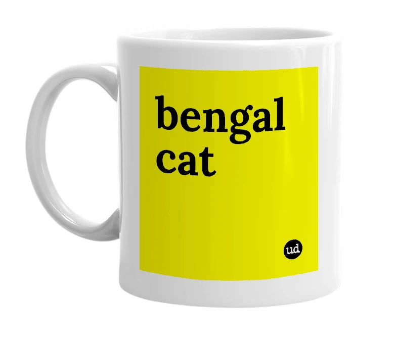 White mug with 'bengal cat' in bold black letters