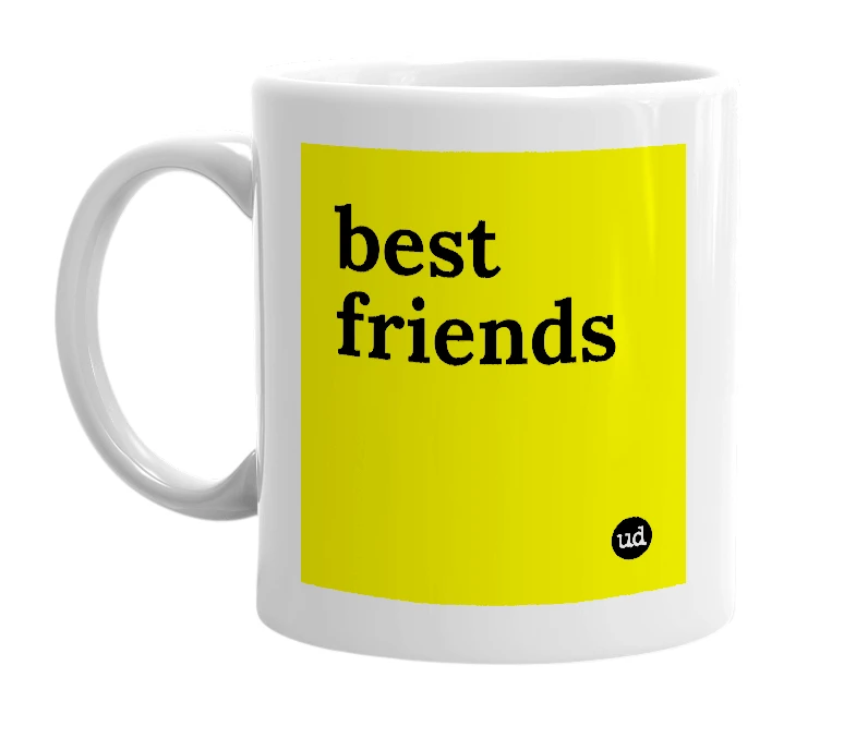 White mug with 'best friends' in bold black letters