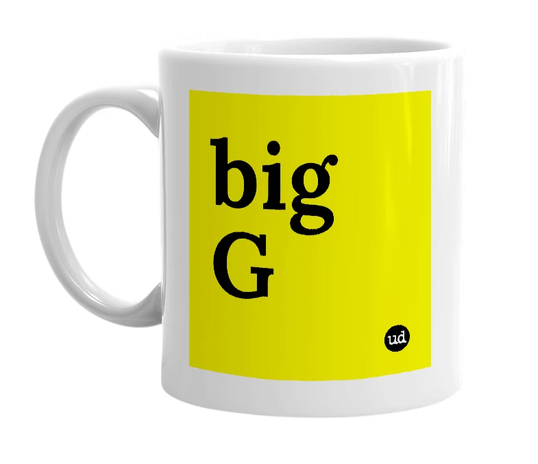 White mug with 'big G' in bold black letters