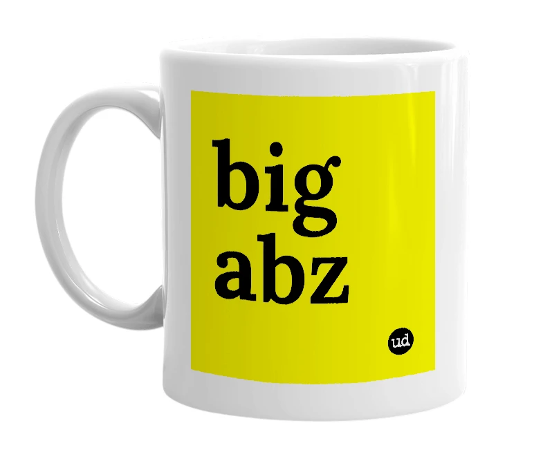 White mug with 'big abz' in bold black letters