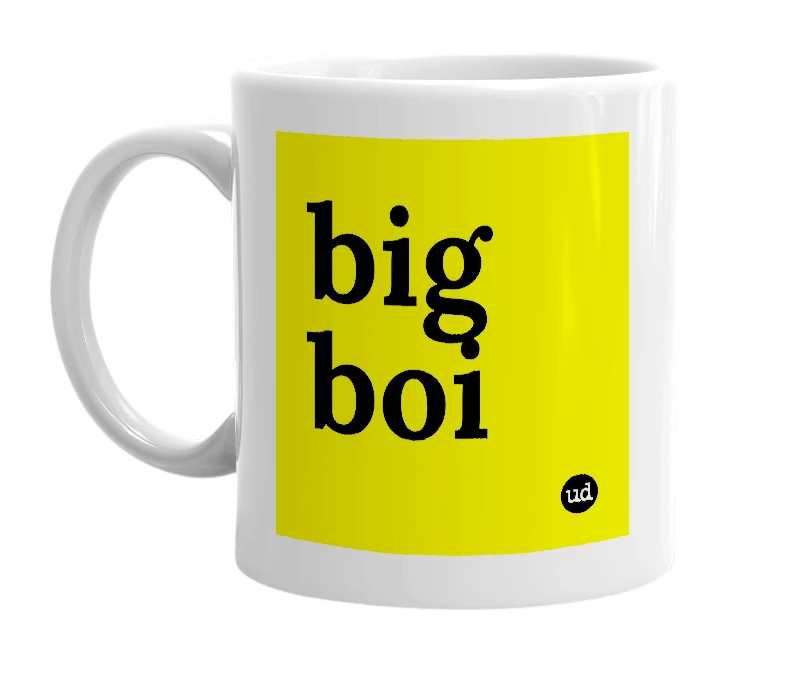 White mug with 'big boi' in bold black letters