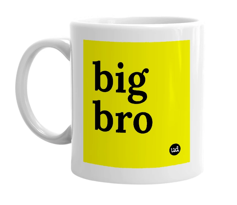 White mug with 'big bro' in bold black letters