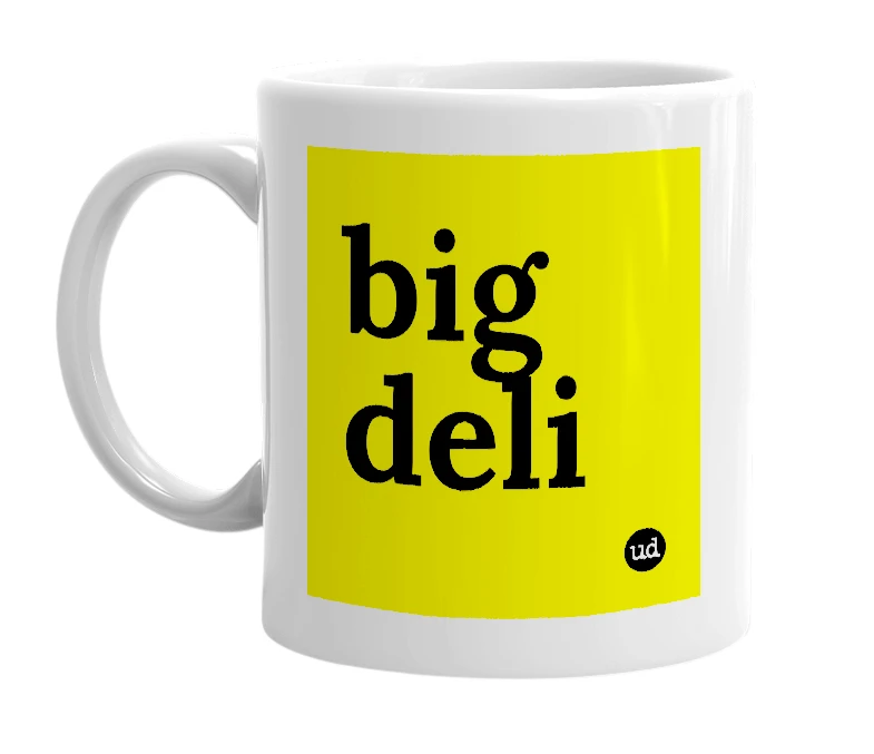 White mug with 'big deli' in bold black letters
