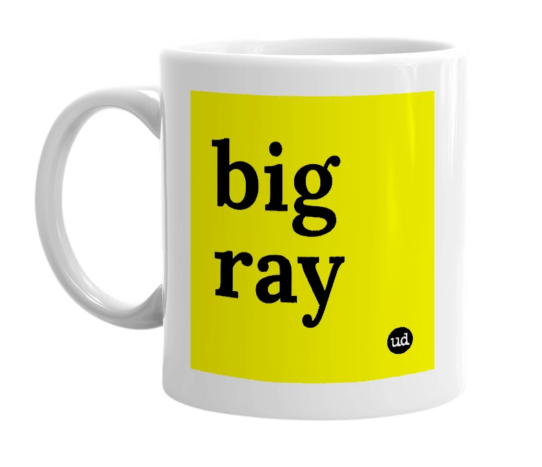 White mug with 'big ray' in bold black letters