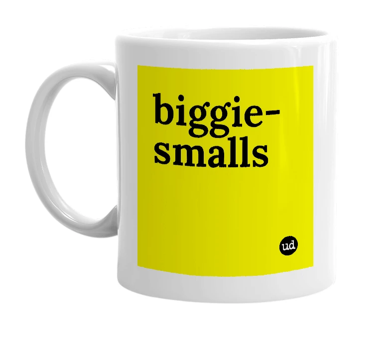 White mug with 'biggie-smalls' in bold black letters