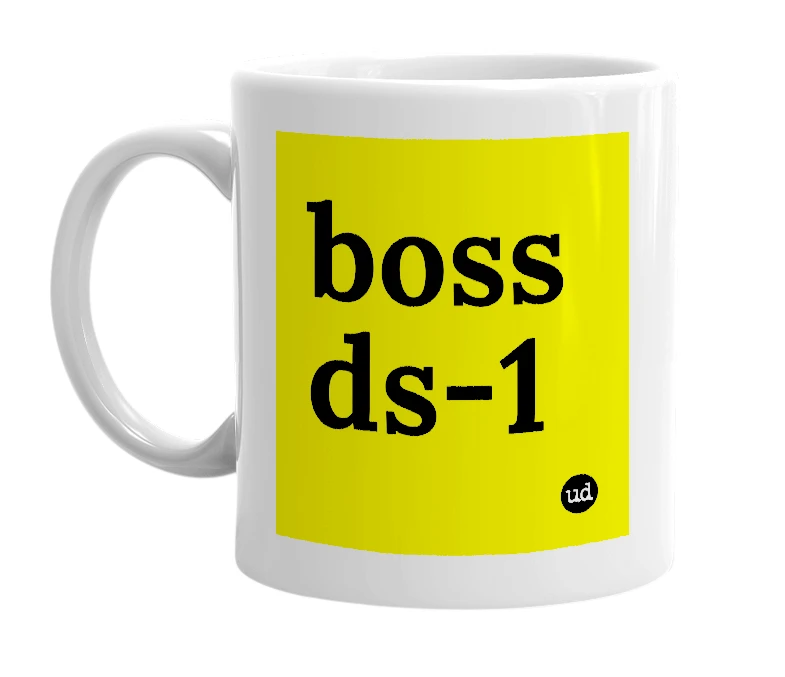 White mug with 'boss ds-1' in bold black letters