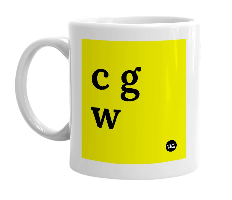 White mug with 'c g w' in bold black letters