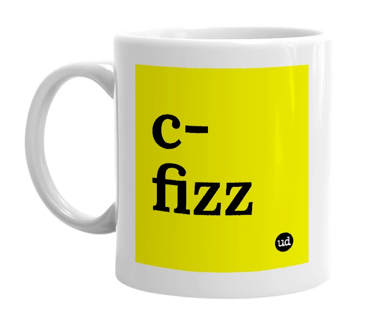 White mug with 'c-fizz' in bold black letters