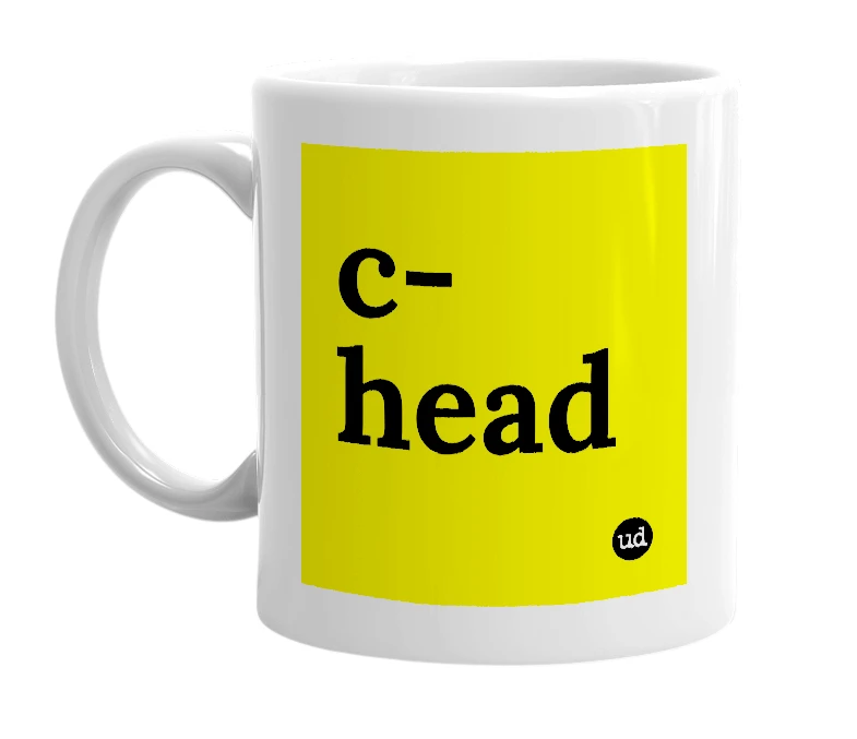 White mug with 'c-head' in bold black letters