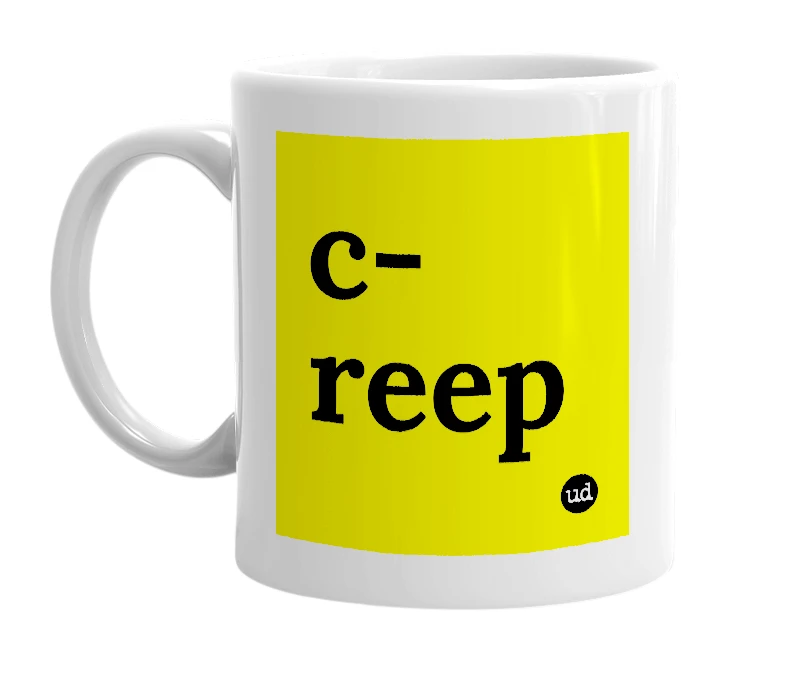 White mug with 'c-reep' in bold black letters