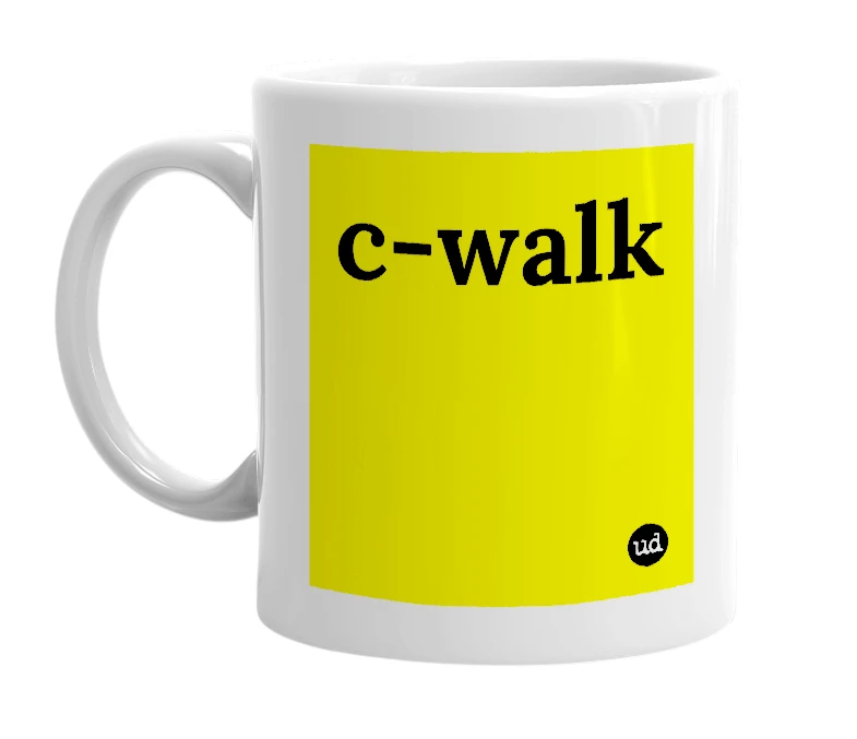 White mug with 'c-walk' in bold black letters