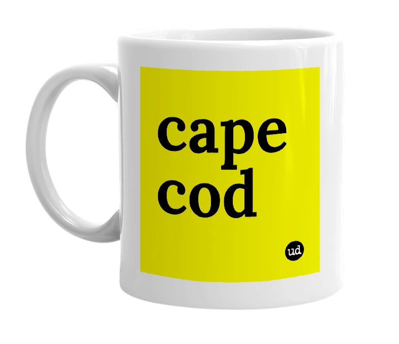 White mug with 'cape cod' in bold black letters