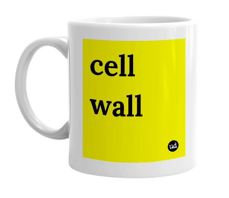 White mug with 'cell wall' in bold black letters