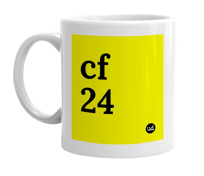 White mug with 'cf 24' in bold black letters