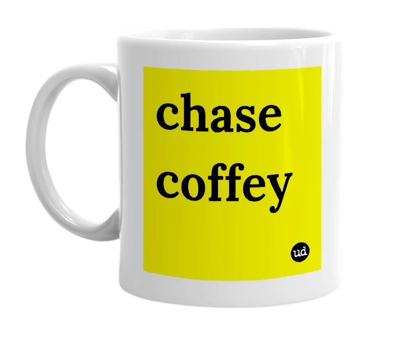 White mug with 'chase coffey' in bold black letters